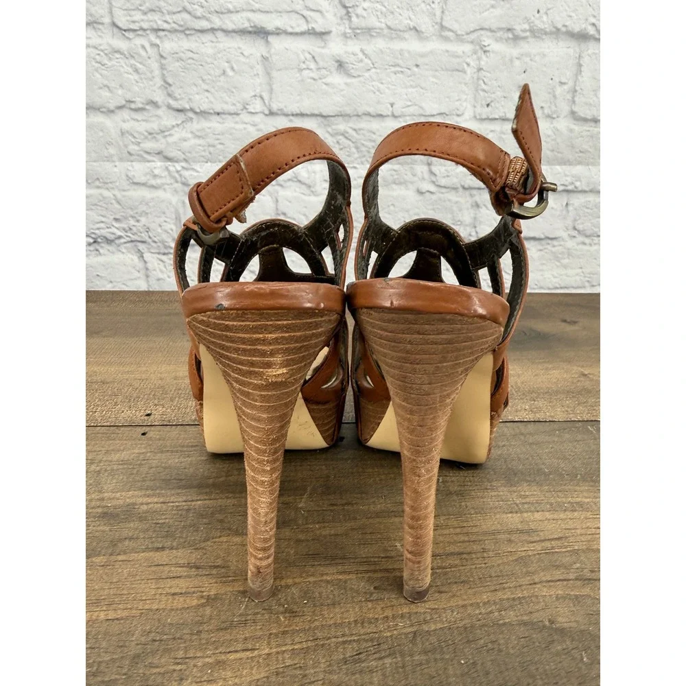 Carlos by Carlos Santana Ciao Cognac Brown Strappy Platform Stiletto Sandals 6